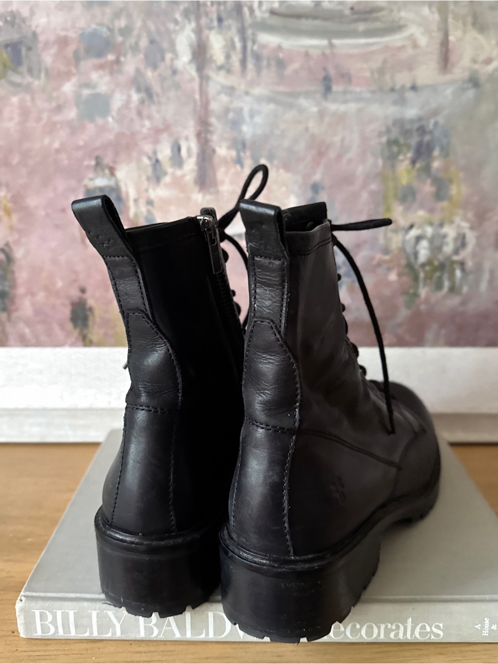 Frye Black Lace-Up Leather Combat Boots - Size 8.5 - Picture 2 of 9